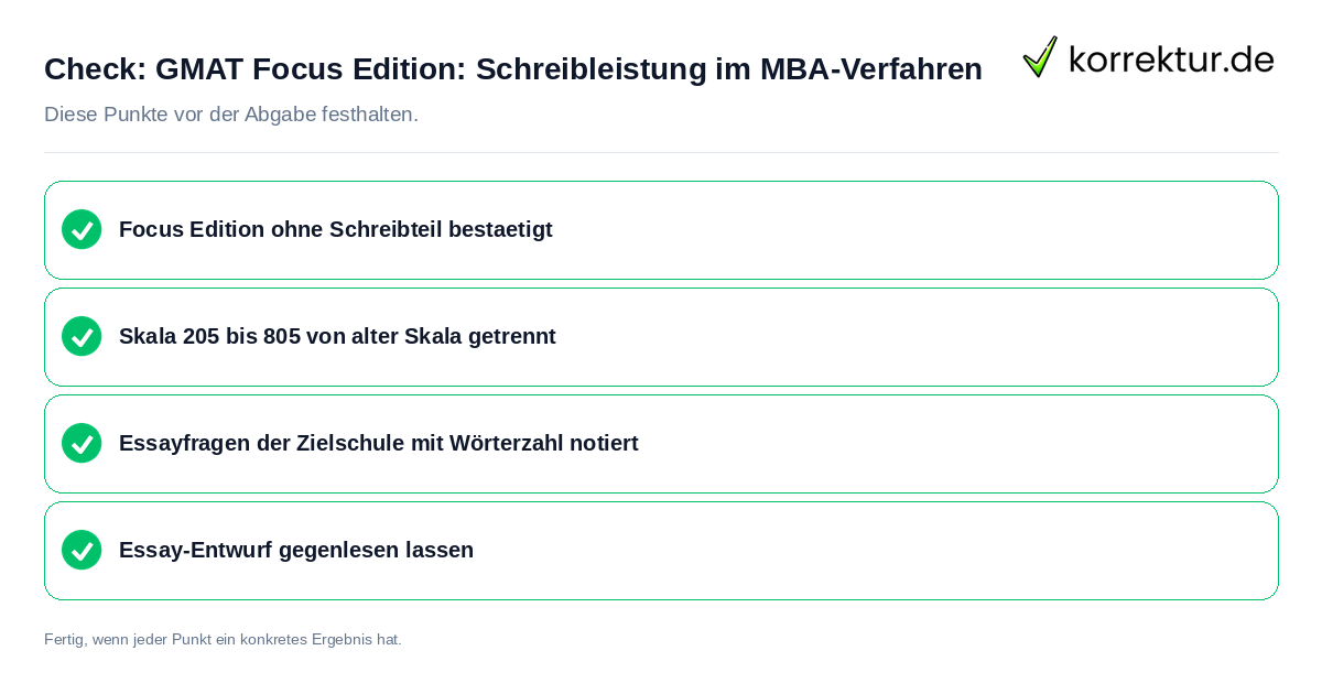 GMAT Focus Edition: Schreibleistung im MBA-Verfahren: Prüfliste mit vier Punkten