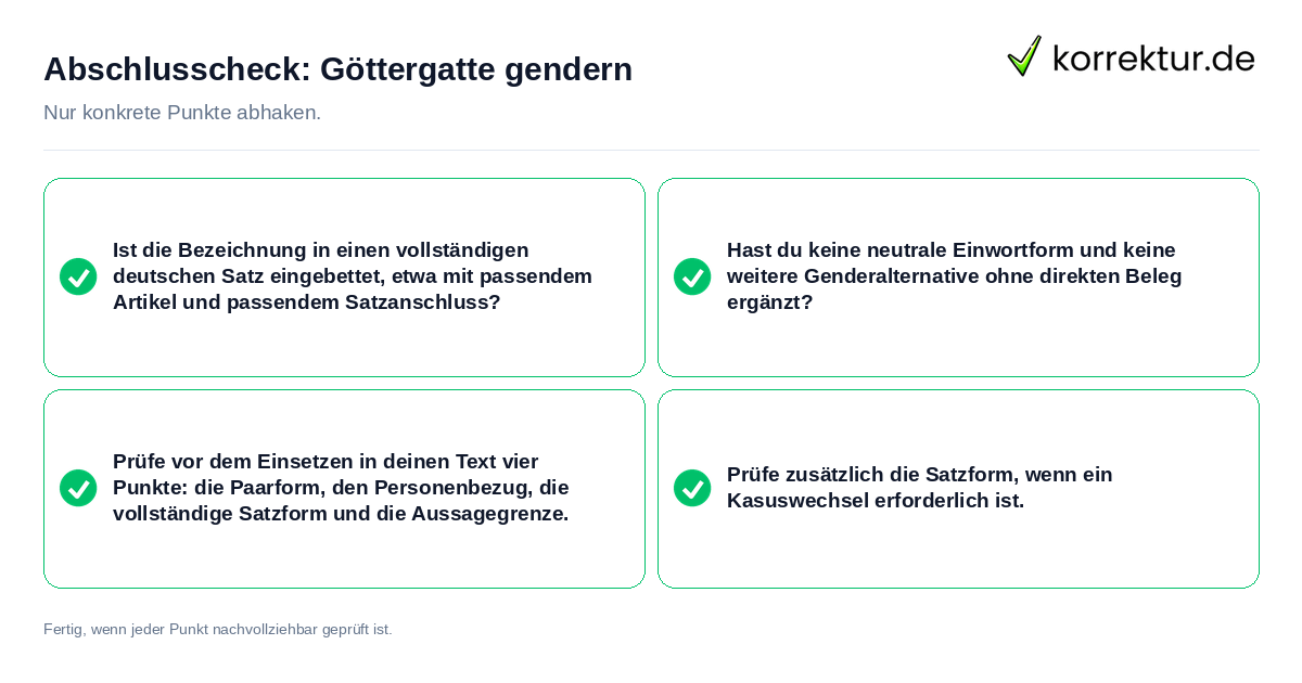 Konkreter Abschlusscheck zu Göttergatte gendern