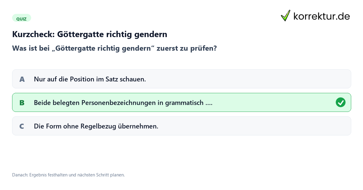 Göttergatte richtig gendern mit einem Kurzquiz zum sinnvollen nächsten Schritt