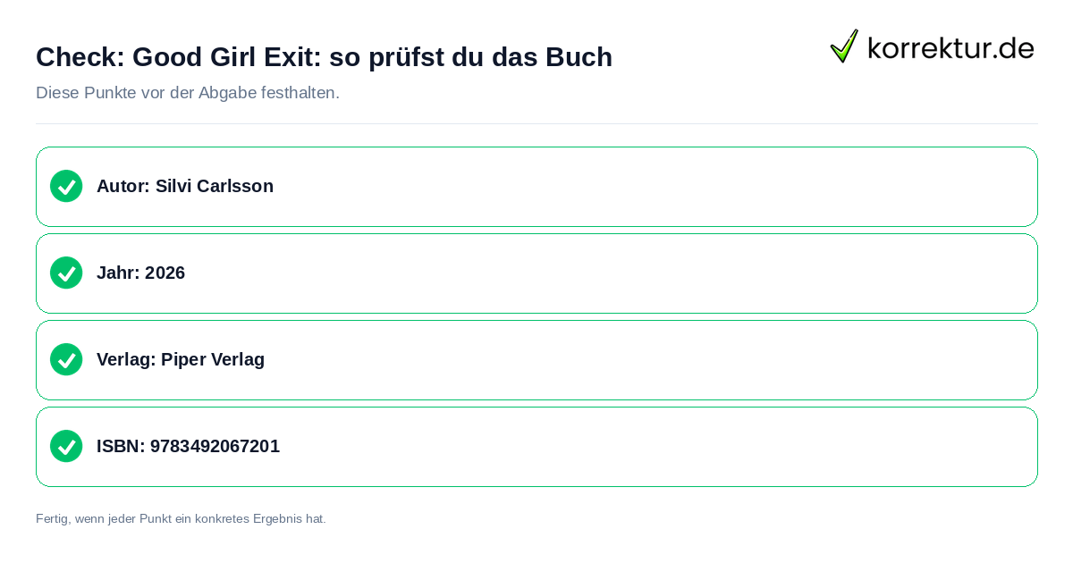 Check: Good Girl Exit: so prüfst du das Buch Good Girl Exit: so prüfst du das Buch: Prüfliste mit vier Punkten