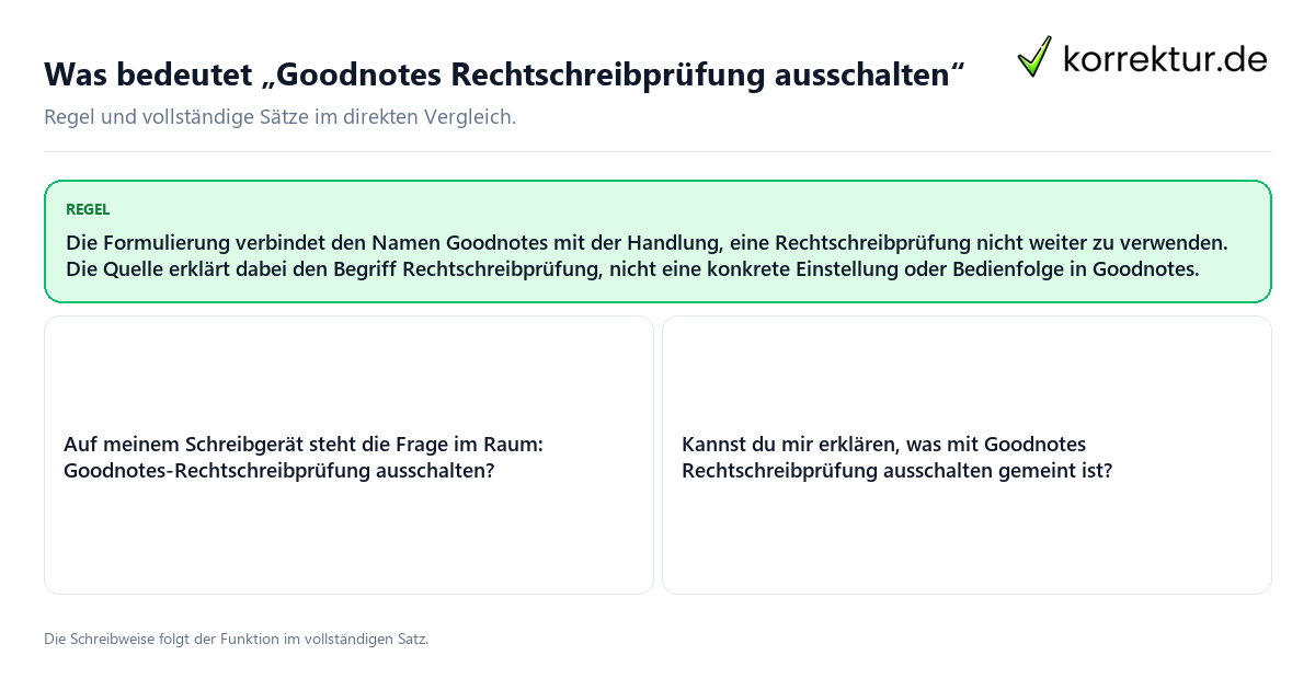 Konkrete Regel und vollständige Beispielsätze zu Was bedeutet „Goodnotes Rechtschreibprüfung ausschalten“