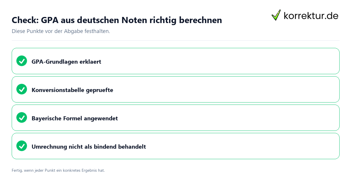 Check: GPA aus deutschen Noten richtig berechnen GPA aus deutschen Noten richtig berechnen: Prüfliste mit vier Punkten
