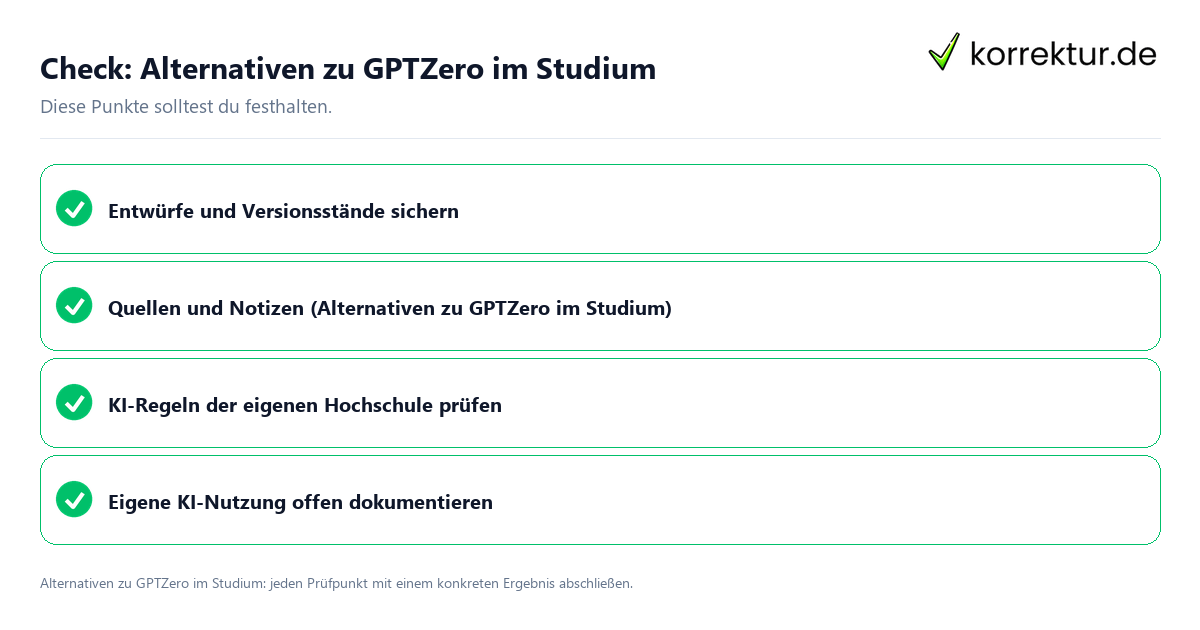Check: Alternativen zu GPTZero im Studium Alternativen zu GPTZero im Studium mit einer themenspezifischen Checkliste