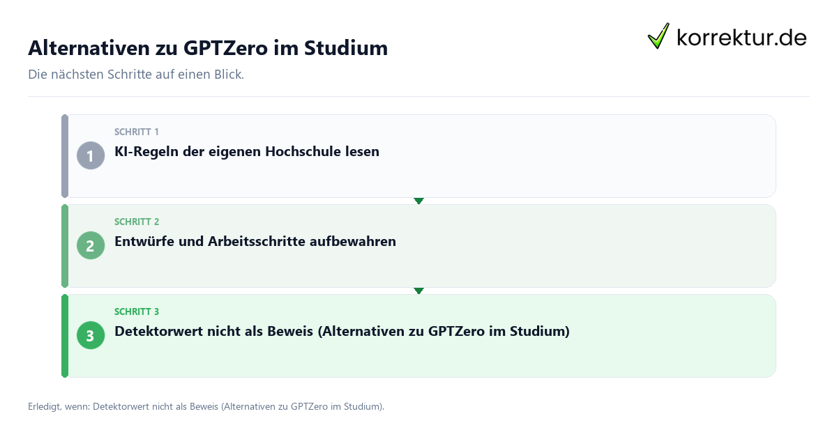 Alternativen zu GPTZero im Studium Alternativen zu GPTZero im Studium mit einem Ablauf aus Prüfung, Kontakt und Dokumentation