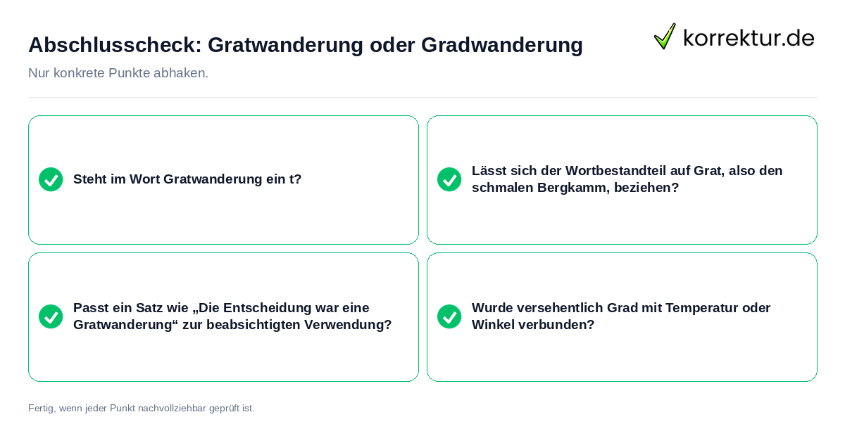Konkreter Abschlusscheck zu Gratwanderung oder Gradwanderung