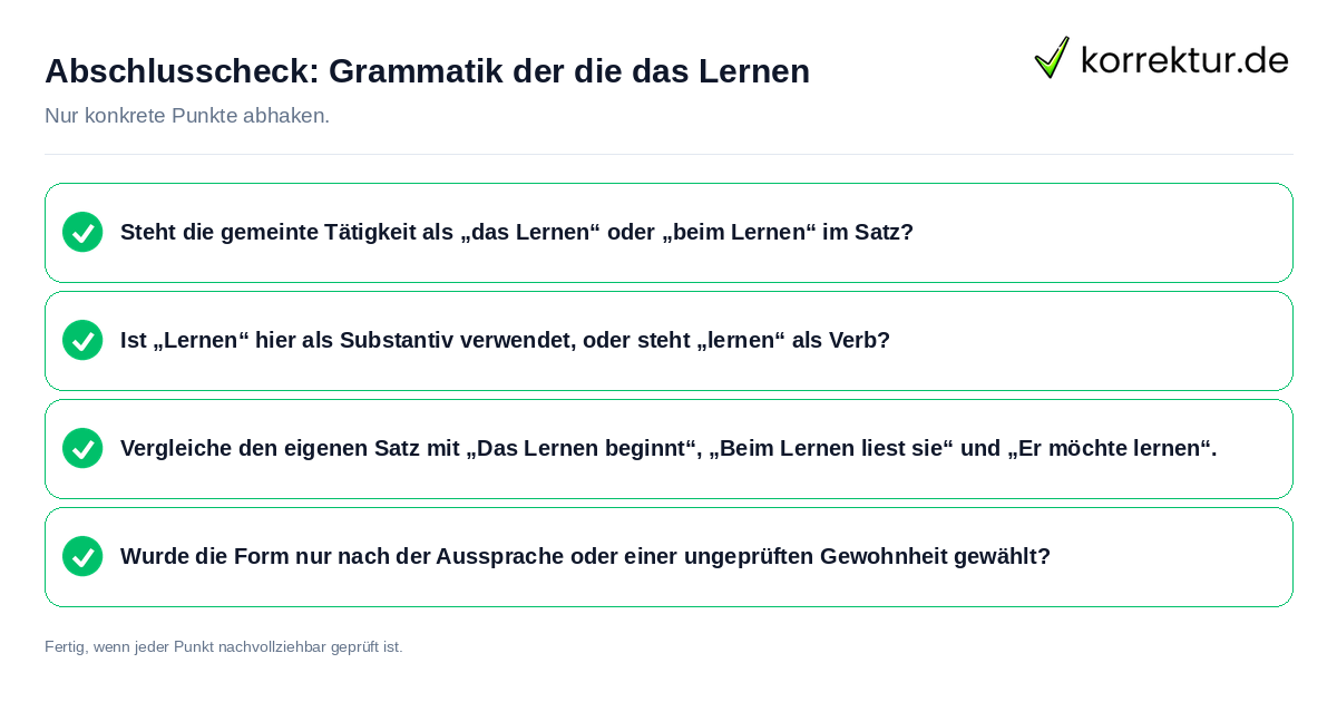 Abschlusscheck: Grammatik der die das Lernen Konkreter Abschlusscheck zu Grammatik der die das Lernen