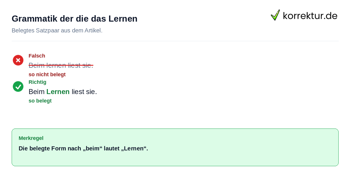 Grammatik der die das Lernen Falsches und richtiges Satzbeispiel zu Grammatik der die das Lernen