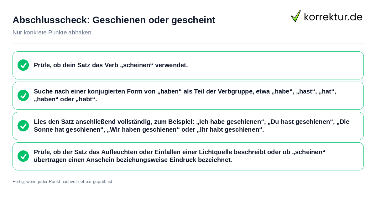 Konkreter Abschlusscheck zu Geschienen oder gescheint