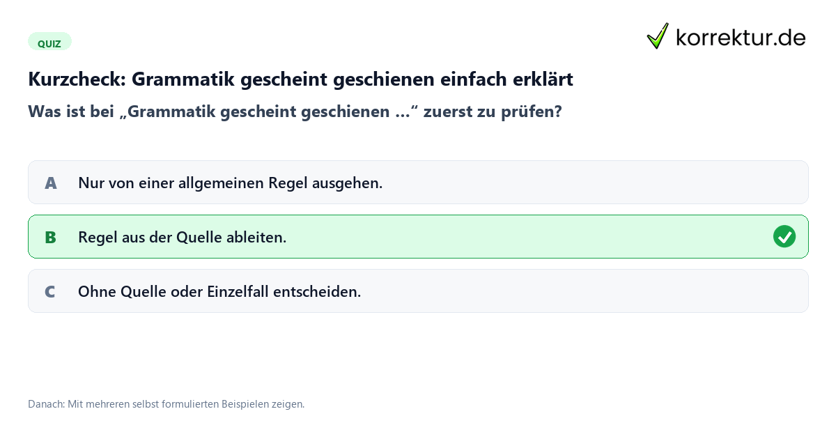 Grammatik gescheint geschienen einfach erklärt mit einem Kurzquiz zum sinnvollen nächsten Schritt