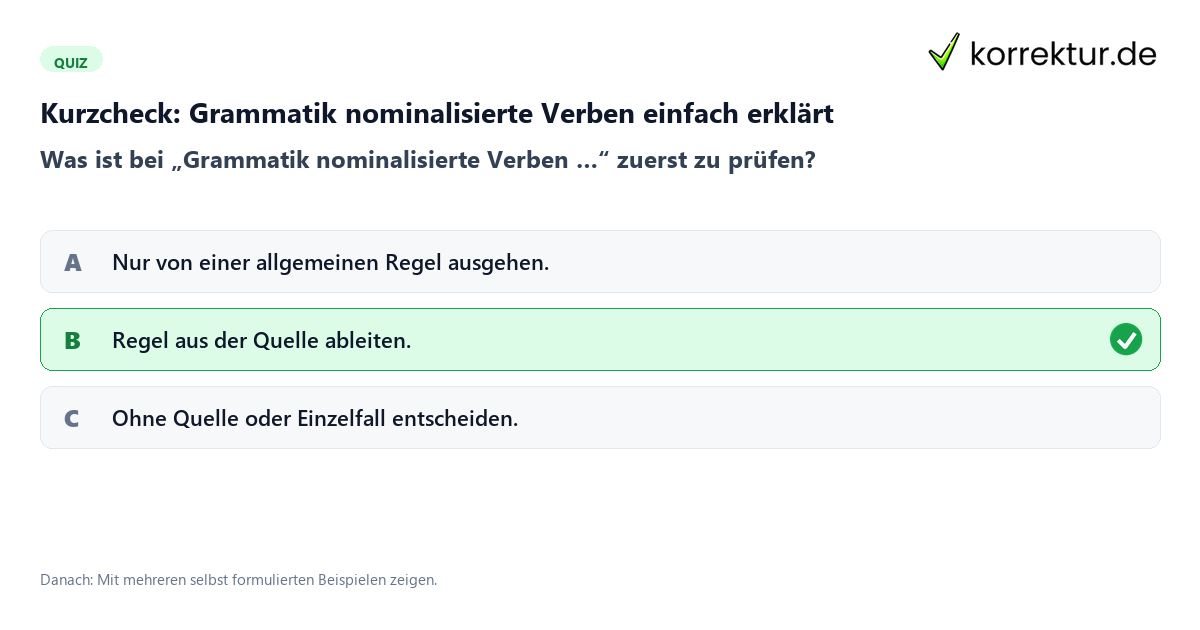 Grammatik nominalisierte Verben einfach erklärt mit einem Kurzquiz zum sinnvollen nächsten Schritt
