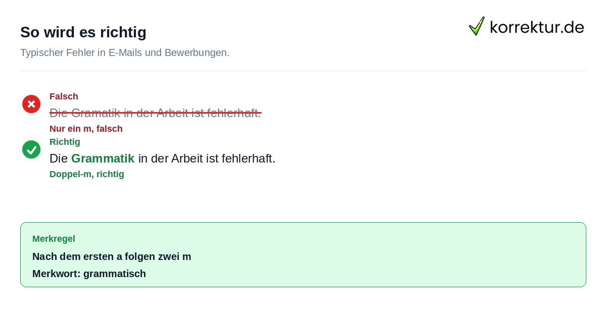 Beispielsatz mit Grammatik statt Gramatik korrigiert