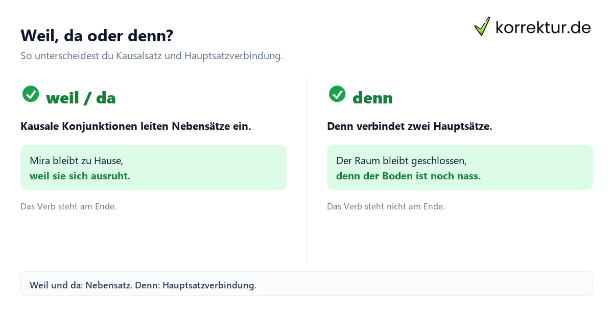 Weil, da oder denn? Kausalsätze verständlich erkennen und verwenden: weil, da und denn vergleichen