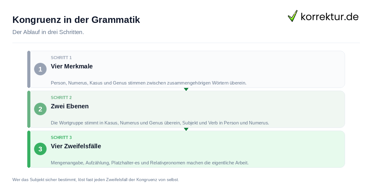 Kongruenz in der Grammatik: der Ablauf in drei Schritten