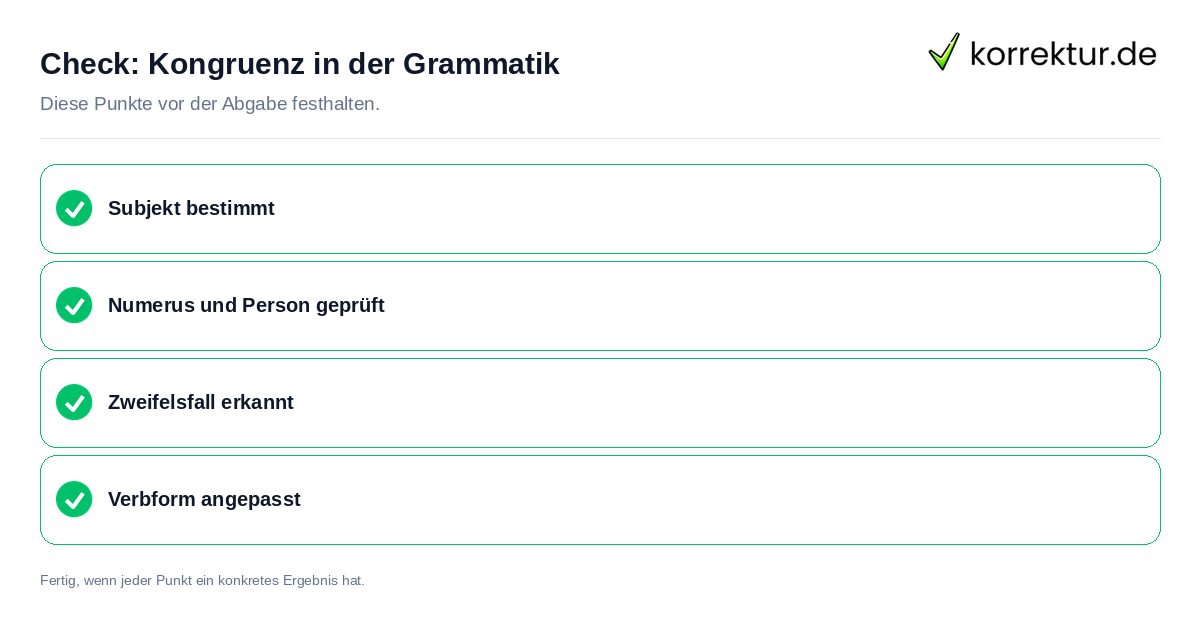 Kongruenz in der Grammatik: Prüfliste mit vier Punkten