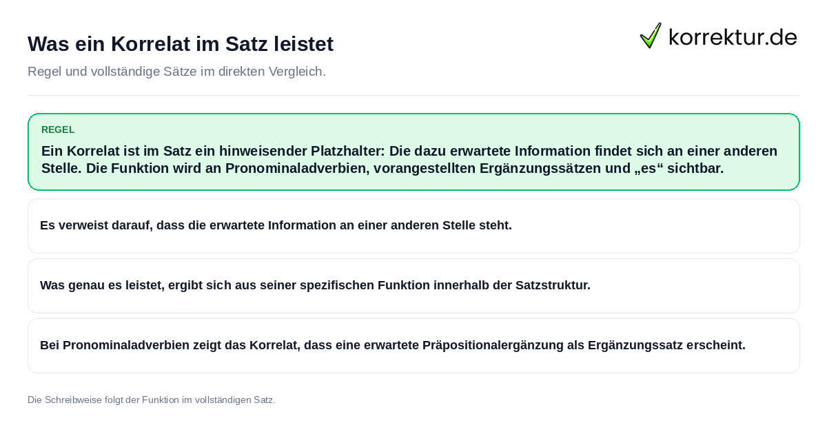 Was ein Korrelat im Satz leistet Konkrete Regel und vollständige Beispielsätze zu Was ein Korrelat im Satz leistet