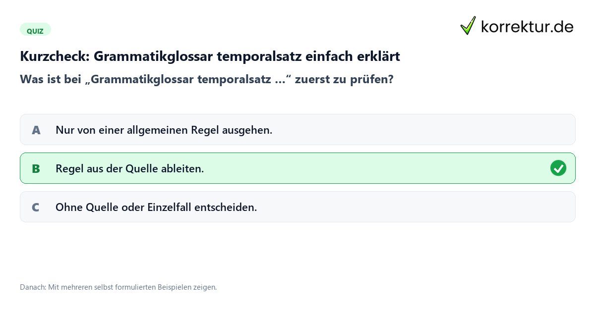 Grammatikglossar temporalsatz einfach erklärt mit einem Kurzquiz zum sinnvollen nächsten Schritt