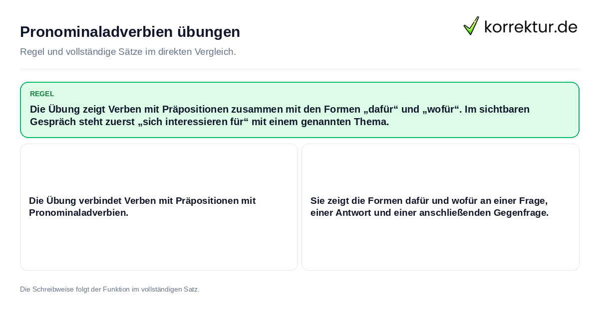 Pronominaladverbien übungen Konkrete Regel und vollständige Beispielsätze zu Pronominaladverbien übungen