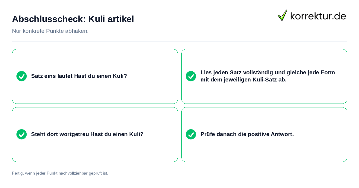 Konkreter Abschlusscheck zu Kuli artikel