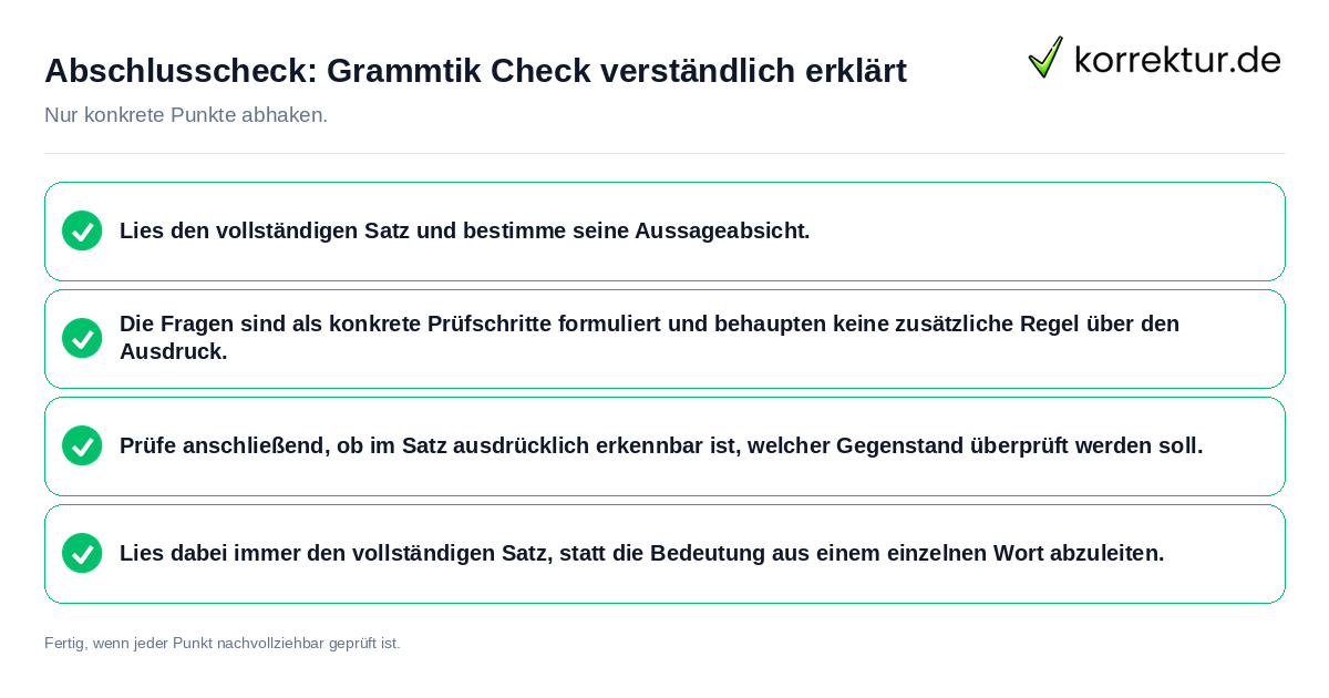 Konkreter Abschlusscheck zu Grammtik Check verständlich erklärt