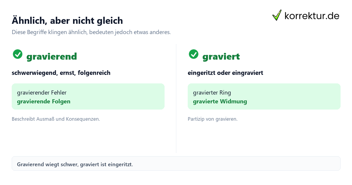 Ähnlich, aber nicht gleich gravierend Bedeutung im Vergleich zu graviert und gravitätisch
