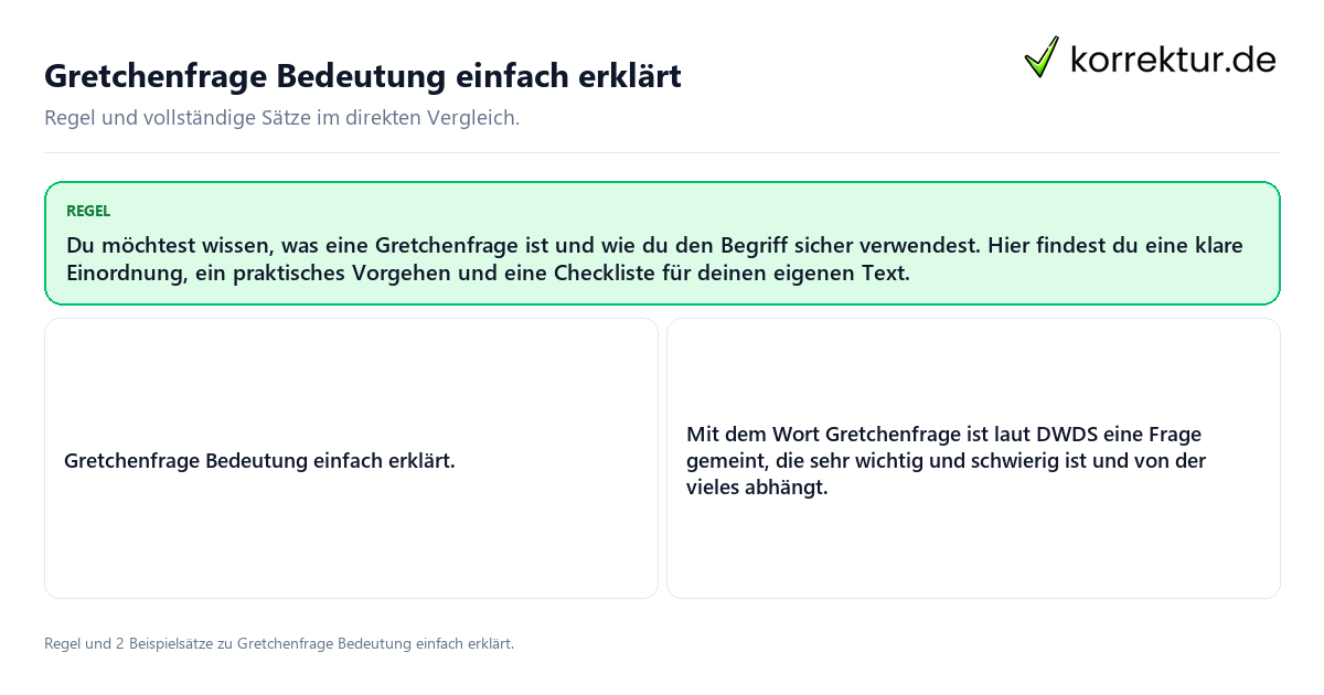 Konkrete Regel und vollständige Beispielsätze zu Gretchenfrage Bedeutung einfach erklärt