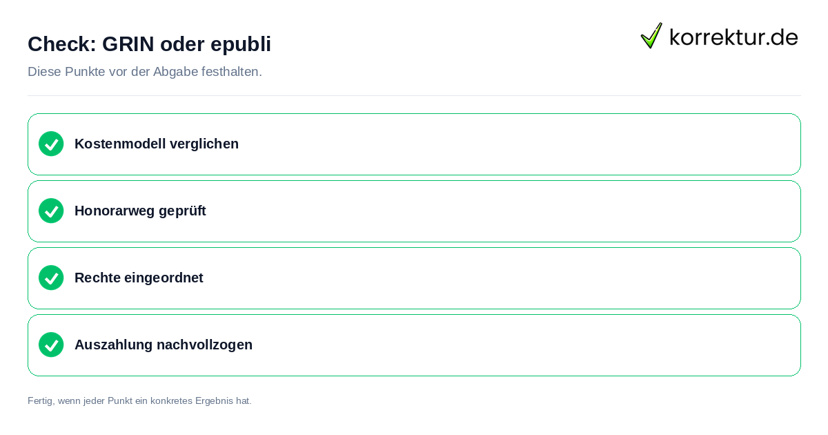Check: GRIN oder epubli GRIN oder epubli: Prüfliste mit vier Punkten