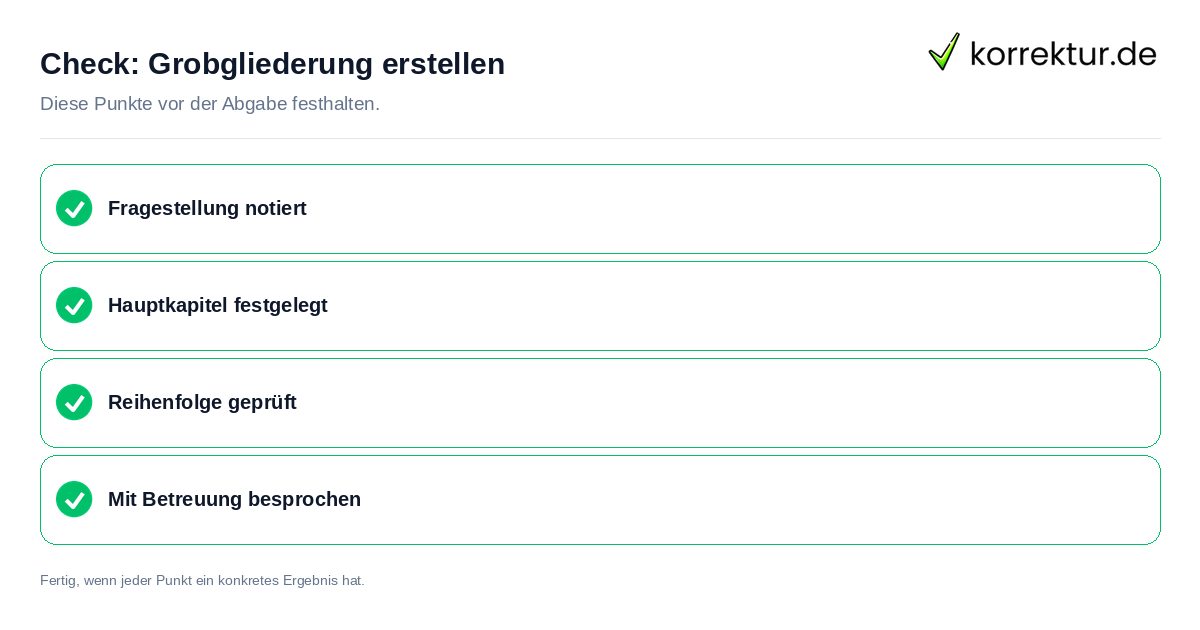 Grobgliederung erstellen: Prüfliste mit vier Punkten