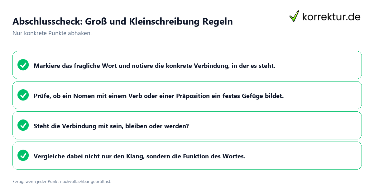 Konkreter Abschlusscheck zu Groß und Kleinschreibung Regeln