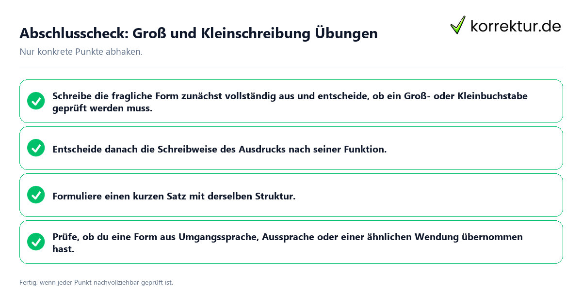 Konkreter Abschlusscheck zu Groß und Kleinschreibung Übungen