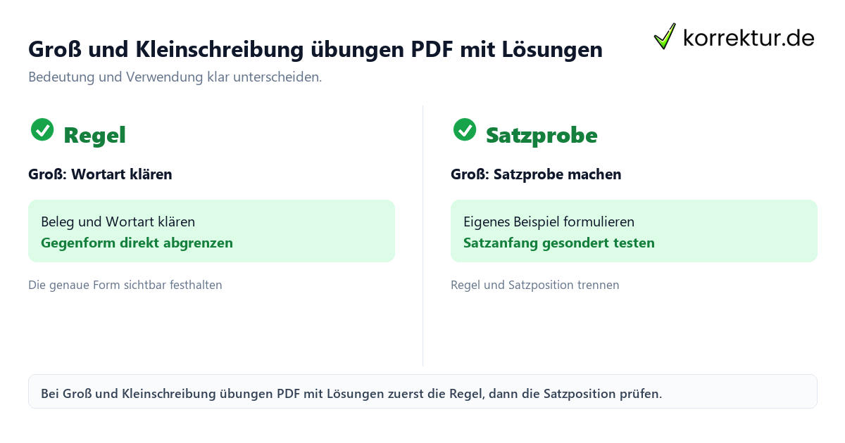 Groß und Kleinschreibung übungen PDF mit Lösungen: richtige Schreibweise mit Bedeutung und passender Verwendung im Vergleich