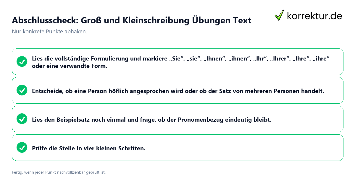 Konkreter Abschlusscheck zu Groß und Kleinschreibung Übungen Text