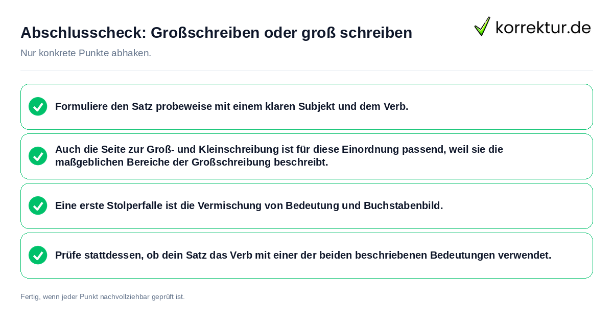 Konkreter Abschlusscheck zu Großschreiben oder groß schreiben