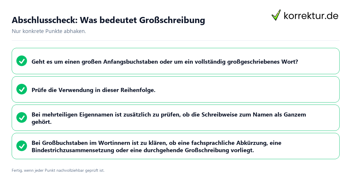 Konkreter Abschlusscheck zu Was bedeutet Großschreibung