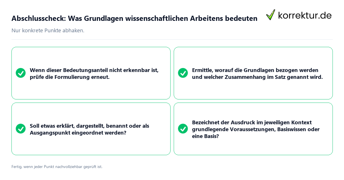 Konkreter Abschlusscheck zu Was Grundlagen wissenschaftlichen Arbeitens bedeuten