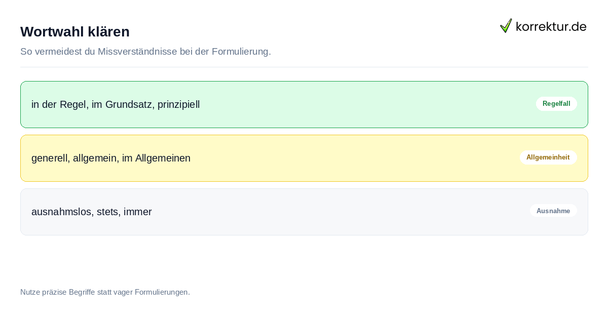 Grundsätzlich Synonym Vergleich zwischen Regelfall und Ausnahmslosigkeit