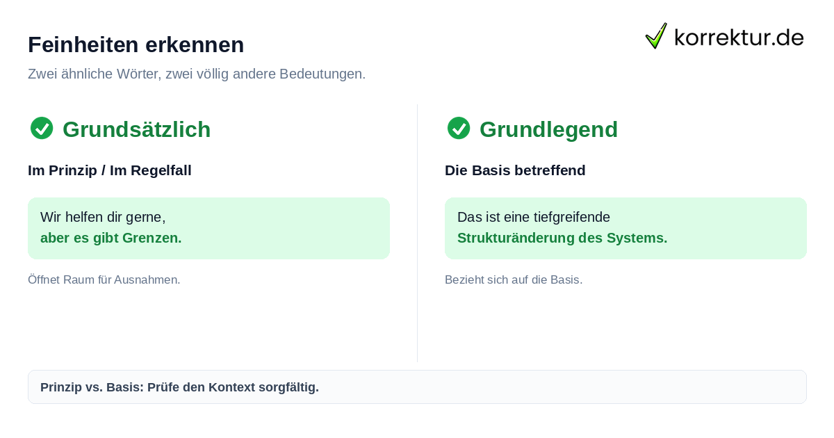 Unterschied zwischen grundsätzlich und grundlegender Bedeutung