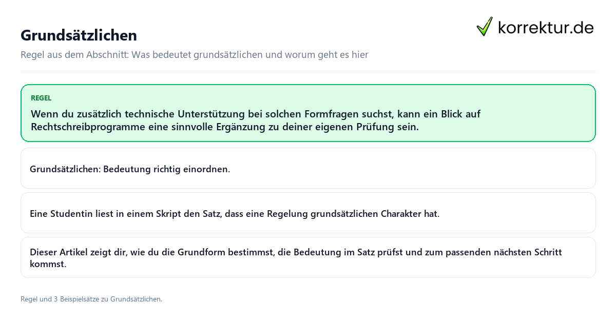 Grundsätzlichen Konkrete Regel und vollständige Beispielsätze zu Grundsätzlichen