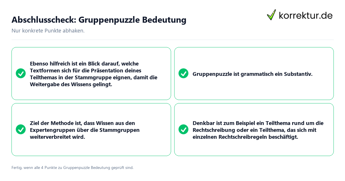 Abschlusscheck: Gruppenpuzzle Bedeutung Konkreter Abschlusscheck zu Gruppenpuzzle Bedeutung