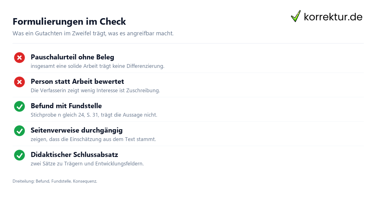 Gutachten für Abschlussarbeiten formulieren: angreifbare gegen tragfähige Formulierungen