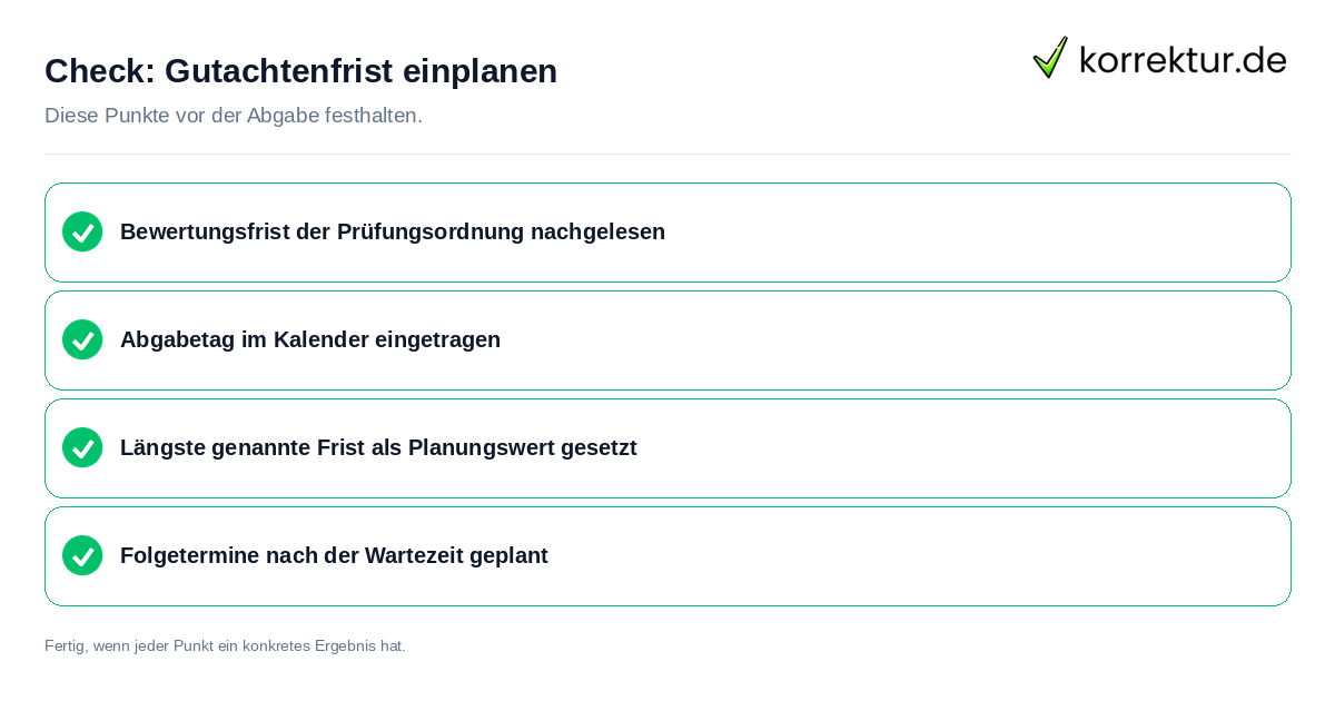 Gutachtenfrist einplanen: Prüfliste mit vier Punkten