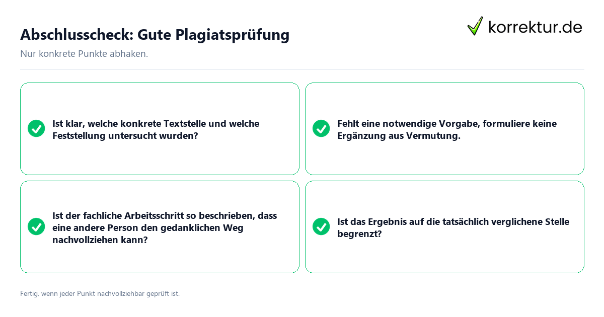 Konkreter Abschlusscheck zu Gute Plagiatsprüfung