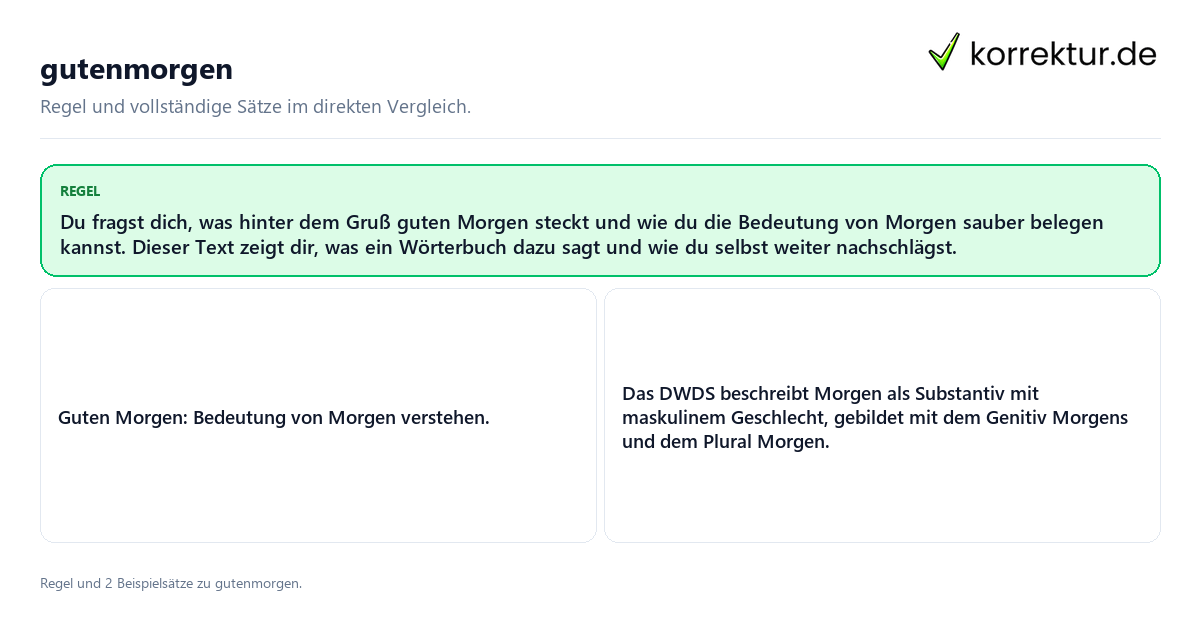 gutenmorgen Konkrete Regel und vollständige Beispielsätze zu gutenmorgen