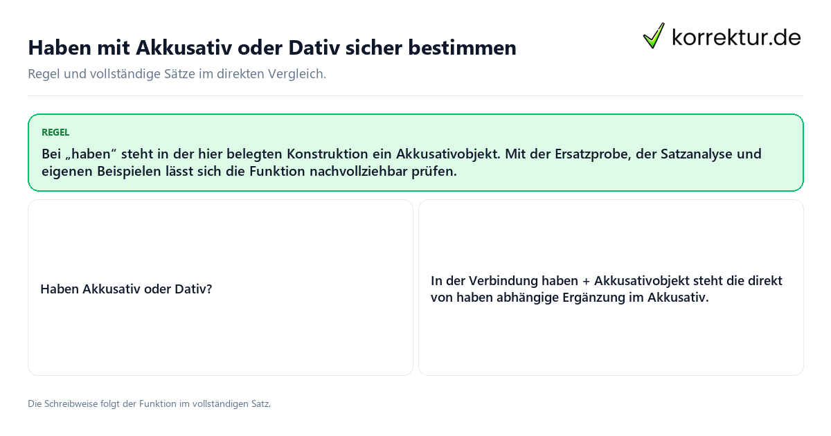 Haben mit Akkusativ oder Dativ sicher bestimmen Konkrete Regel und vollständige Beispielsätze zu Haben mit Akkusativ oder Dativ sicher bestimmen