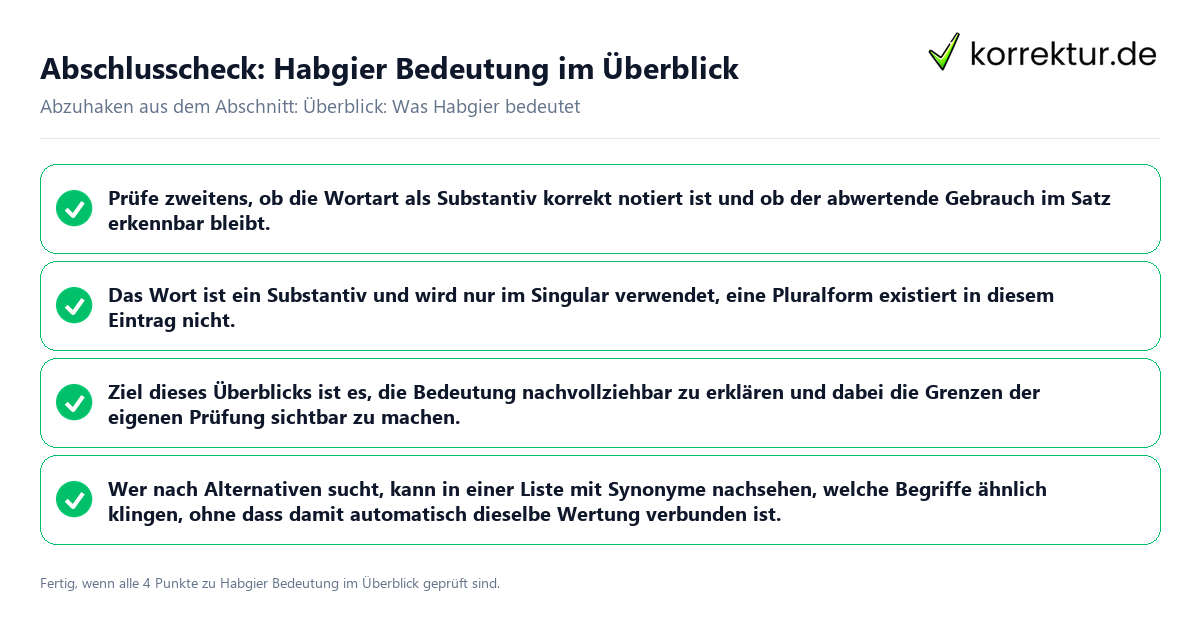 Konkreter Abschlusscheck zu Habgier Bedeutung im Überblick