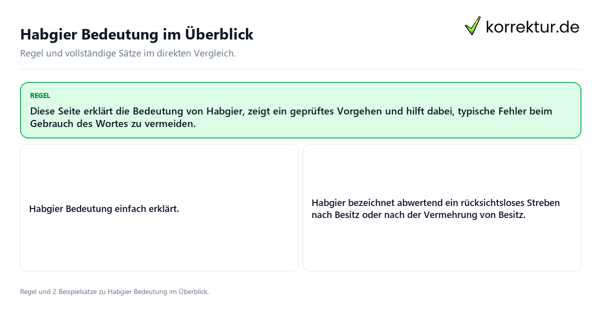 Konkrete Regel und vollständige Beispielsätze zu Habgier Bedeutung im Überblick