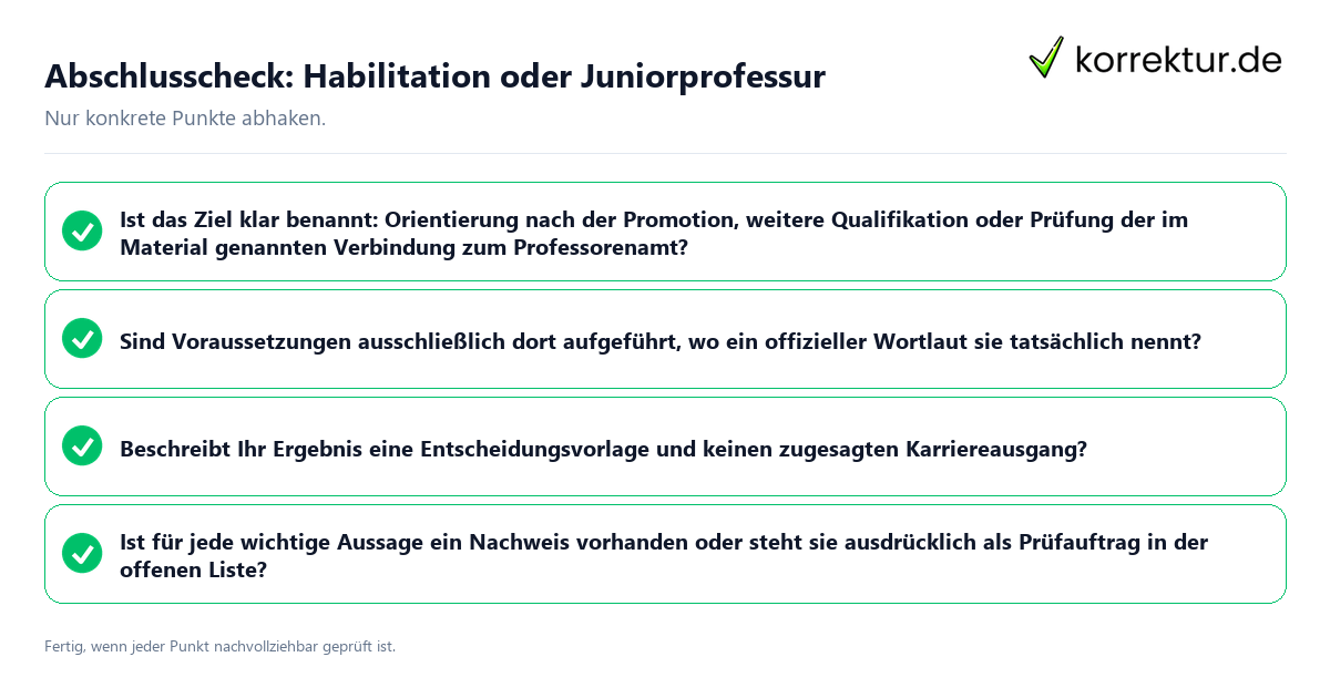 Konkreter Abschlusscheck zu Habilitation oder Juniorprofessur