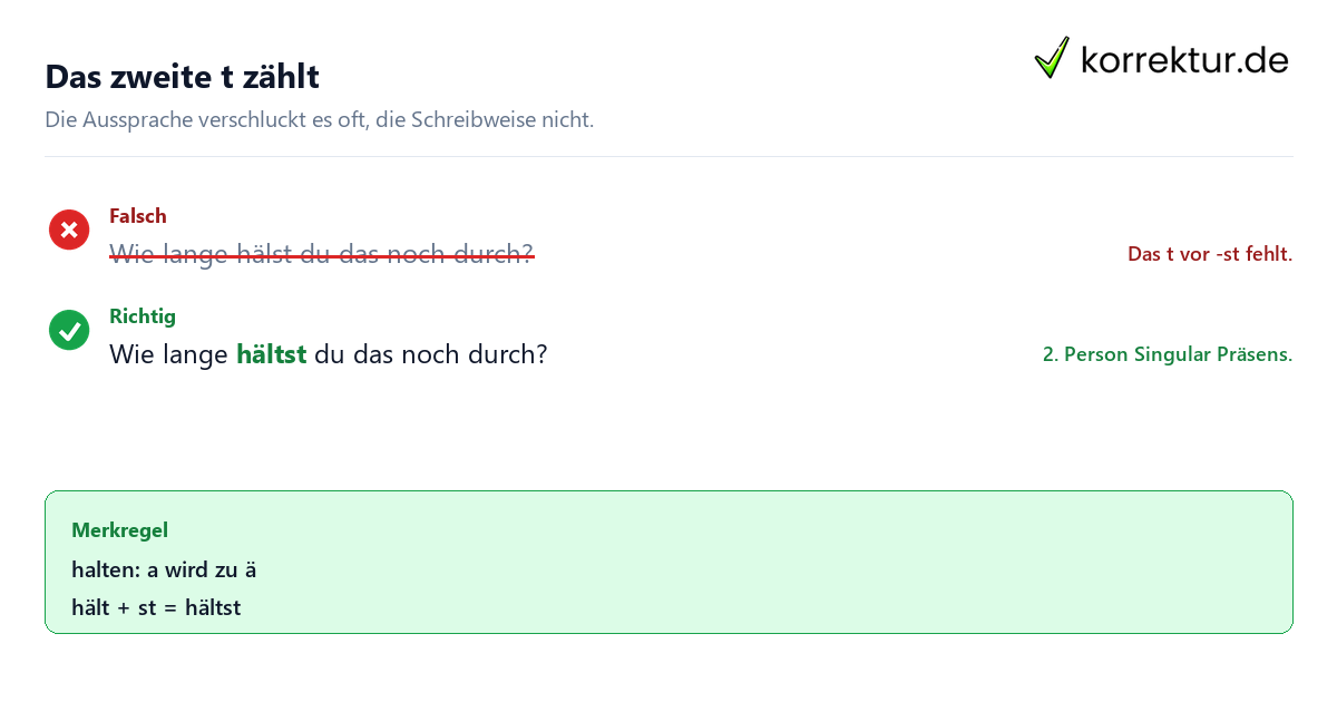 Hältst oder hälst richtig schreiben: Rotstift-Beispiel