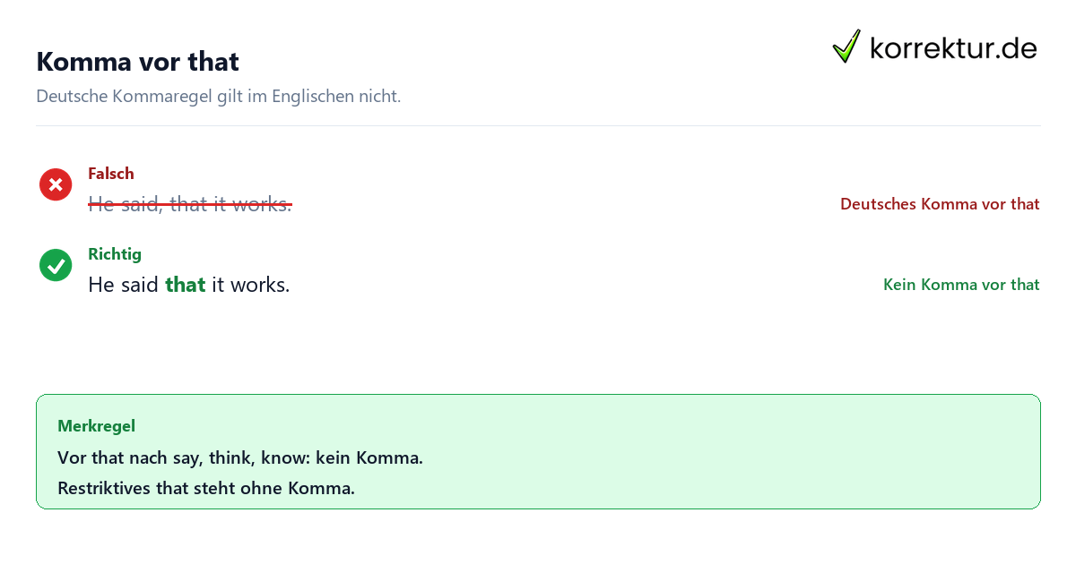 Komma vor that Fehler in englischen Texten: Komma vor that streichen