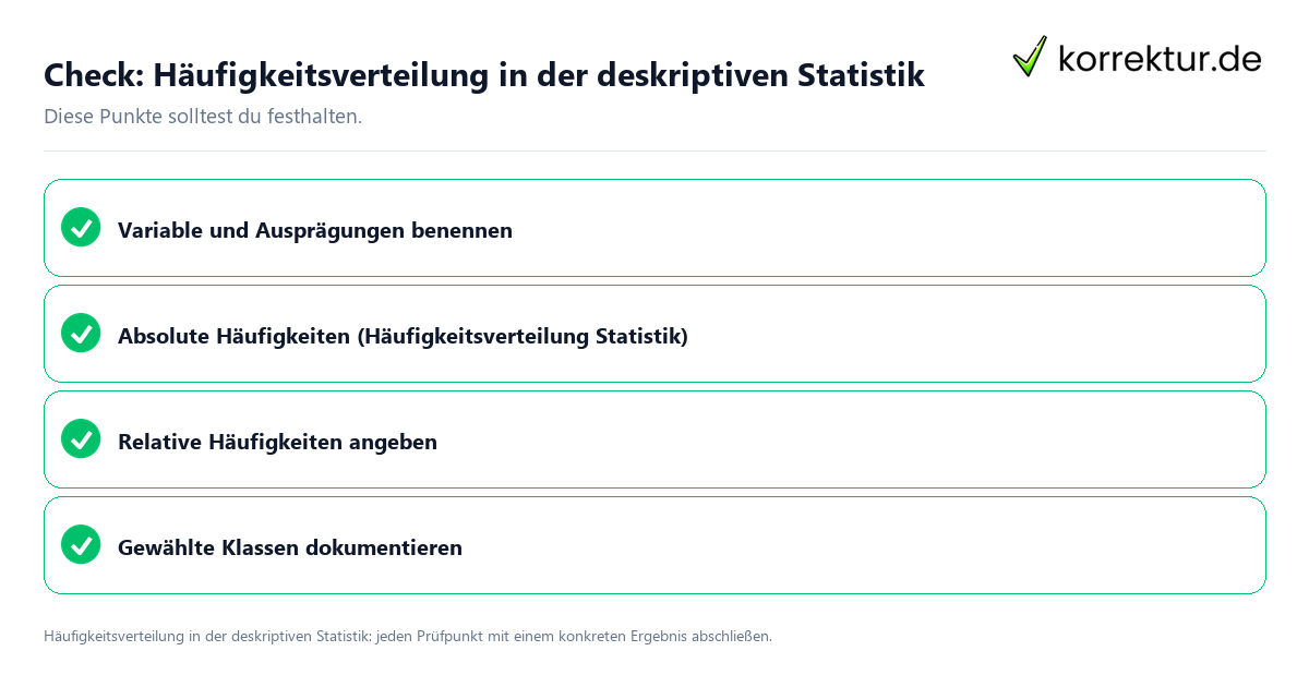 Häufigkeitsverteilung in der deskriptiven Statistik mit einer themenspezifischen Checkliste