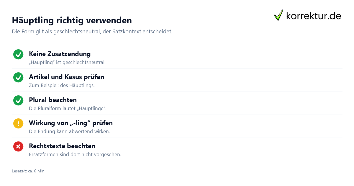 Häuptling richtig verwenden Häuptling richtig gendern und verständlich verwenden: Form prüfen
